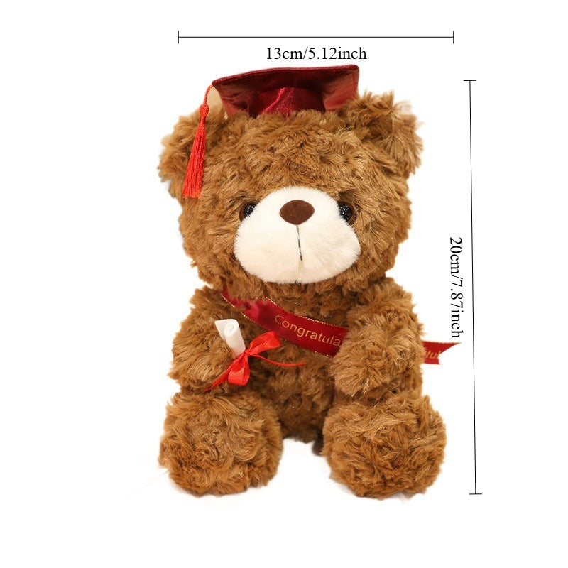 1pc Plush Teddy Bear with Graduation Cap | Soft Polyester Fiber, Cute Bear Doll for Graduation Gifts from Kindergarten to University, Memorabilia for Graduation Ceremonies