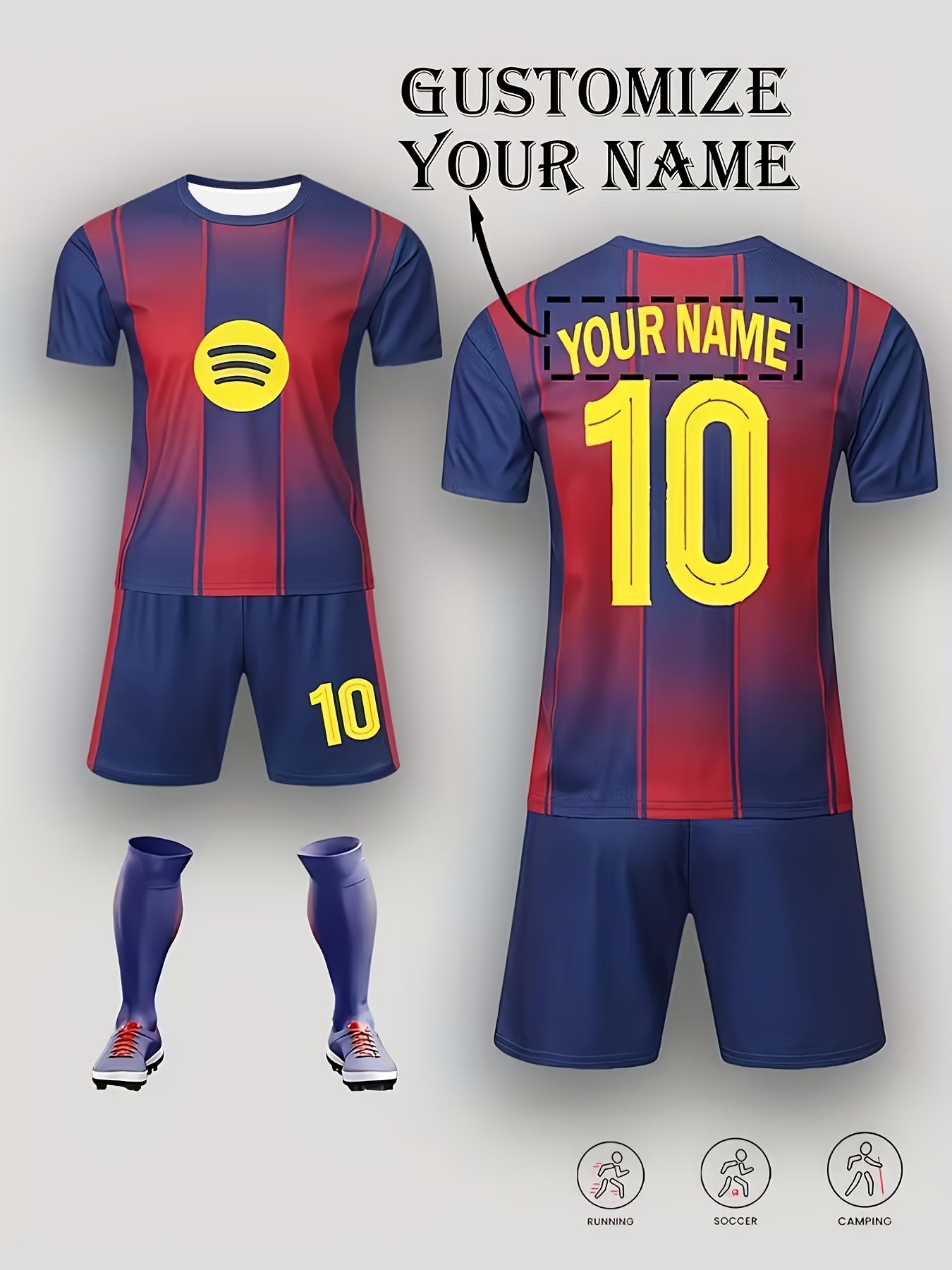 Boys Personalized Soccer Jersey & Shorts Set - Breathable Quick-Dry Fa