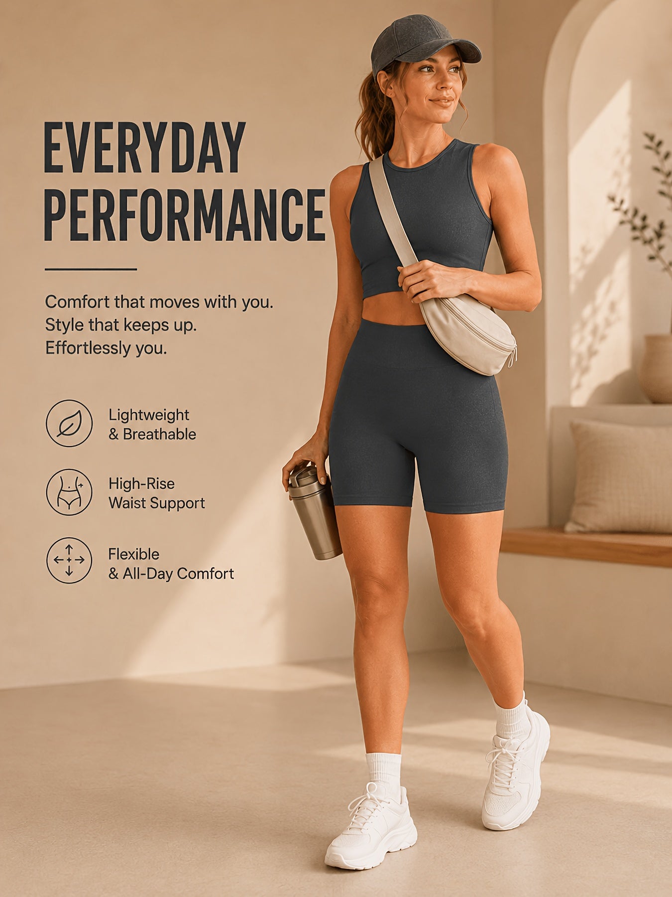 Women's Seamless Ribbed Cropped Tank & Butt-Lifting Yoga Shorts