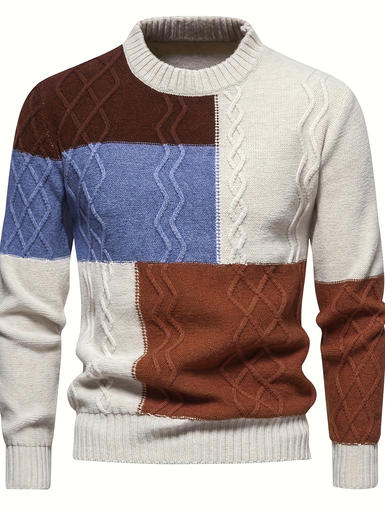 Men'S Colorful Jacquard Pullover Sweater with a Round Neck for Autumn And Winter
