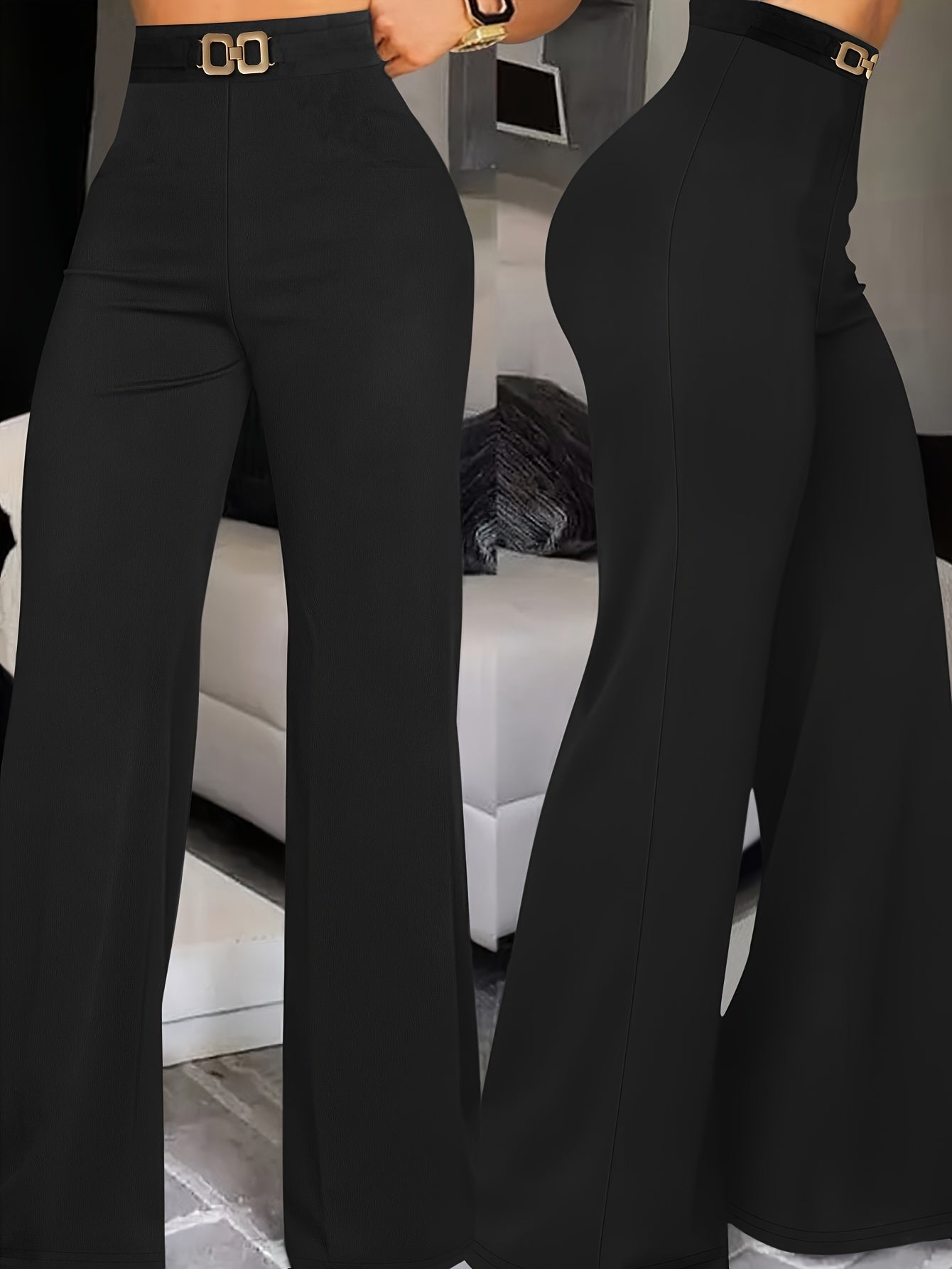 Women's Wide-Leg Belted Trousers - Casual Comfortable Pants