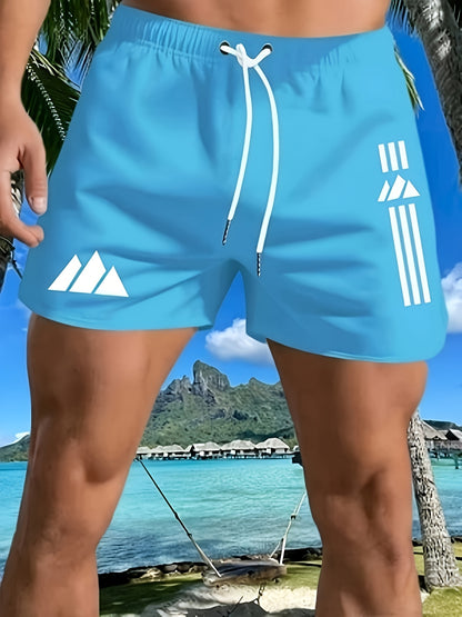 Men's Quick-Dry Geometric Beach Swim Trunks for Summer