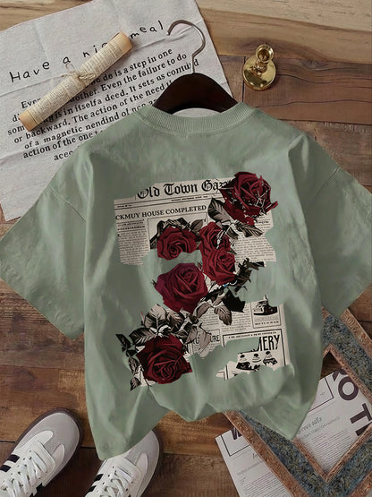 Women's Vintage Double-Sided Print Cotton T-Shirt, Casual Summer Top