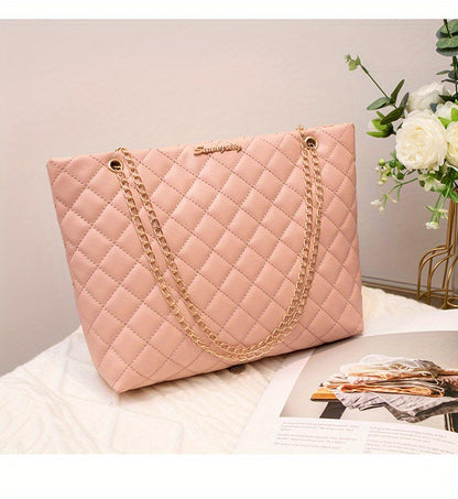 1pc Women's Large Capacity Bucket Bag - Chunky Chain Strap Shoulder Bag with Buckle Closure, Armpit/ Grid (Choose), Casual to Dressy Tote Suitable for Women