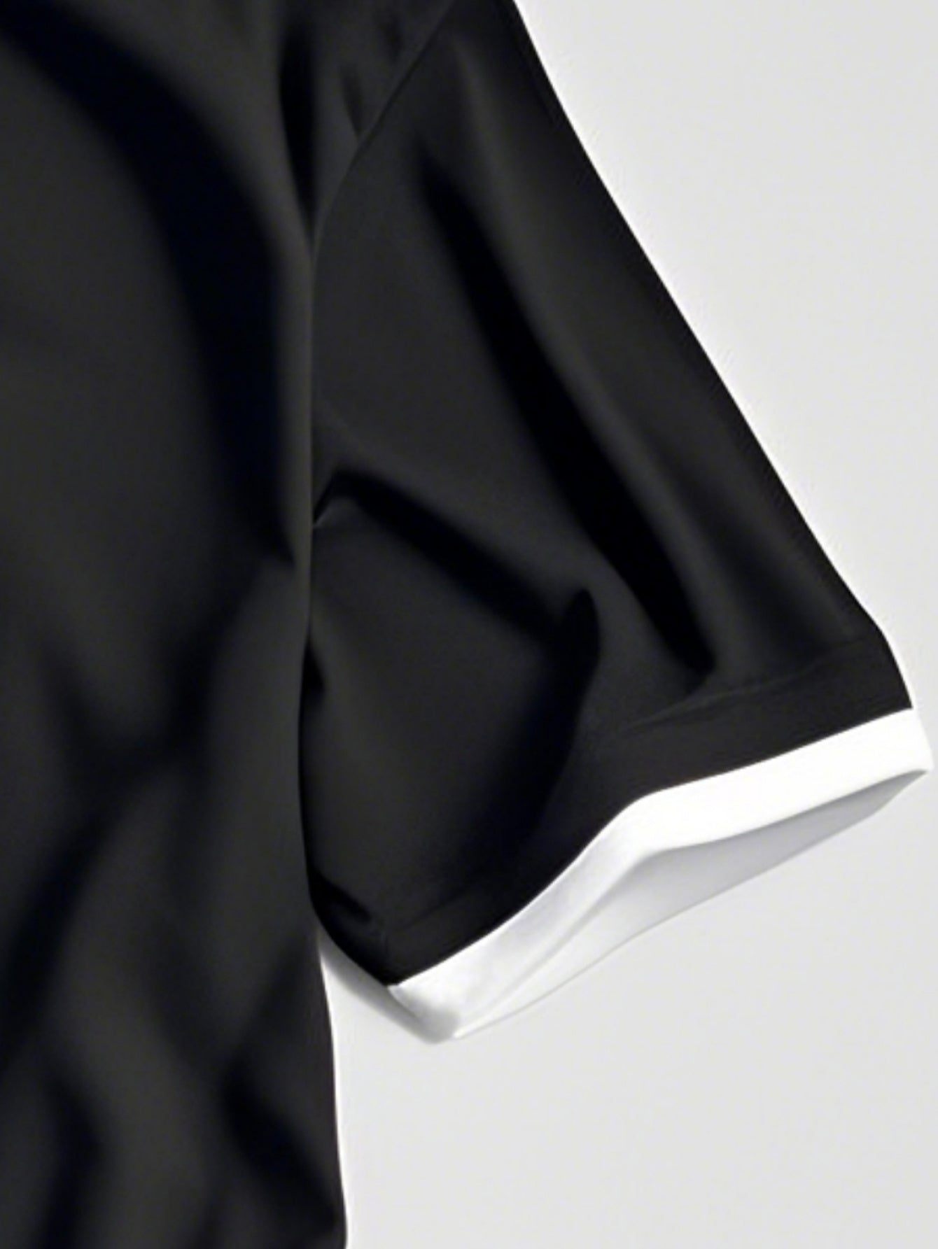 Men's Classic Summer Casual Short Sleeve T-Shirt - Black with White Trim, Round Neck, Stretch Fabric, Comfortable  Stylish for Casual Attire, Twiceiquest Fashion   Faux Twopiece   Smooth Texture