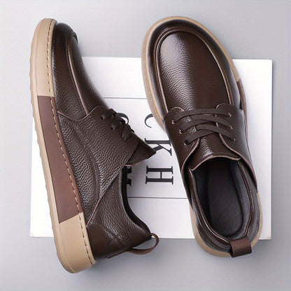 Men's Casual Lace-Up Leather Shoes with Non-Slip Rubber Sole