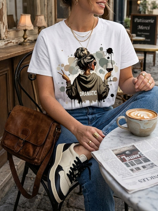 Women's 100% Cotton Casual Short-Sleeve Printed T-Shirt - ayq