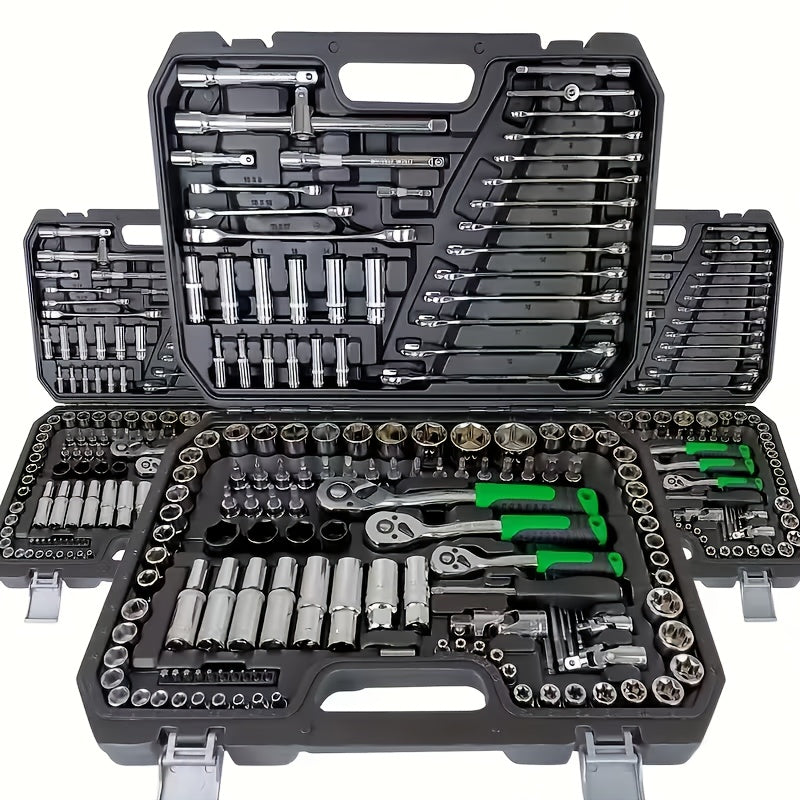 150/46pcs Professional All-in-One Auto Repair Tool Set Compatible for European- Heavy-Duty Alloy Metal Toolbox with Ratchet Torque Wrench, Hex Bit Screwdriver Kit, Multi-Size Car Mechanic Tool Kit for DIY& Professional Mechan