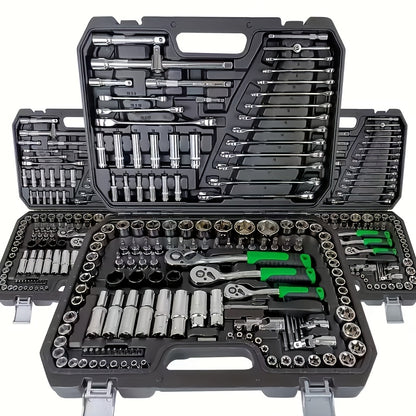 150/46pcs Professional All-in-One Auto Repair Tool Set Compatible for European- Heavy-Duty Alloy Metal Toolbox with Ratchet Torque Wrench, Hex Bit Screwdriver Kit, Multi-Size Car Mechanic Tool Kit for DIY& Professional Mechan