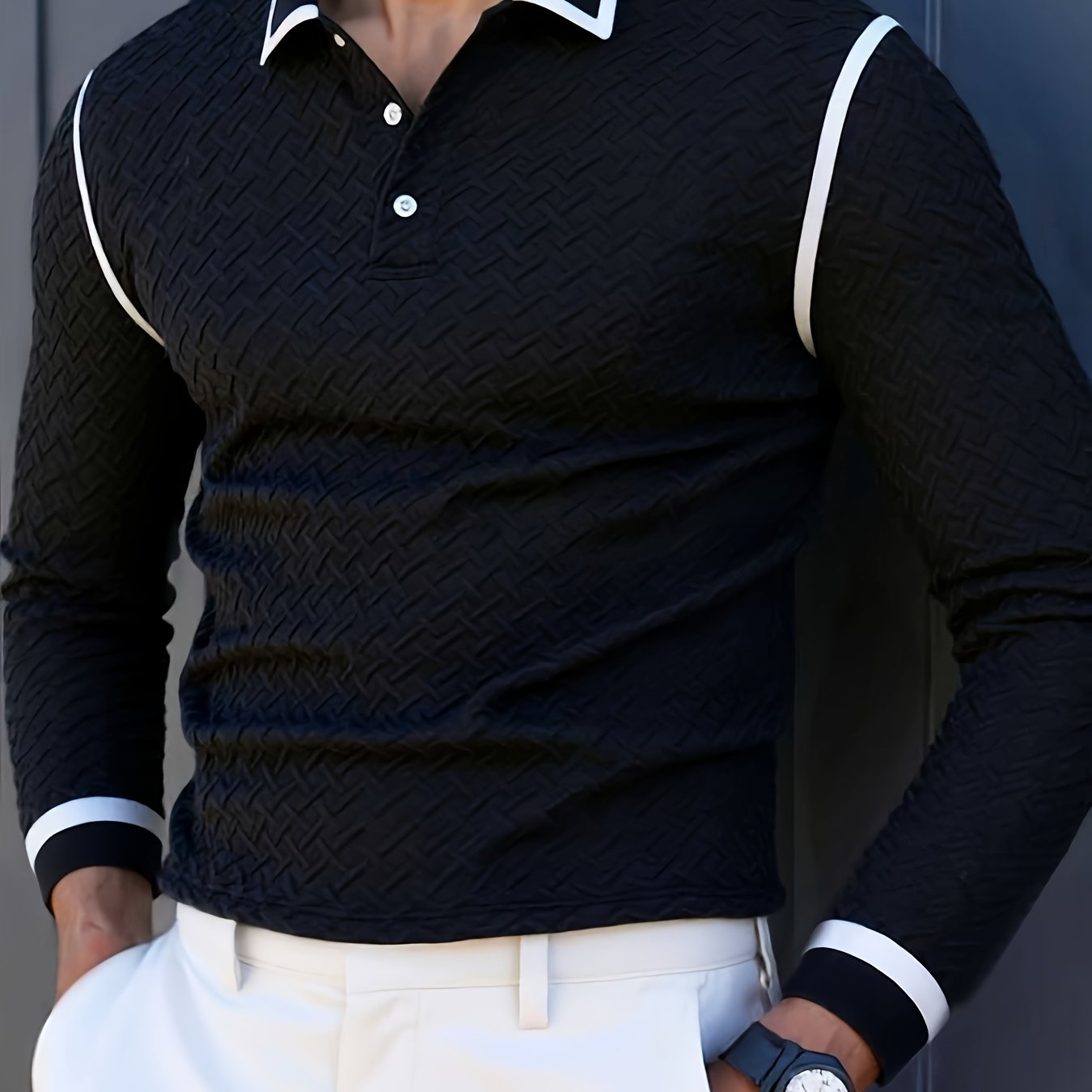 New Autumn Long-Sleeve Sweatshirt Made of Textured Fabric with a Polyester Collar And Versatile Spandex, Knit