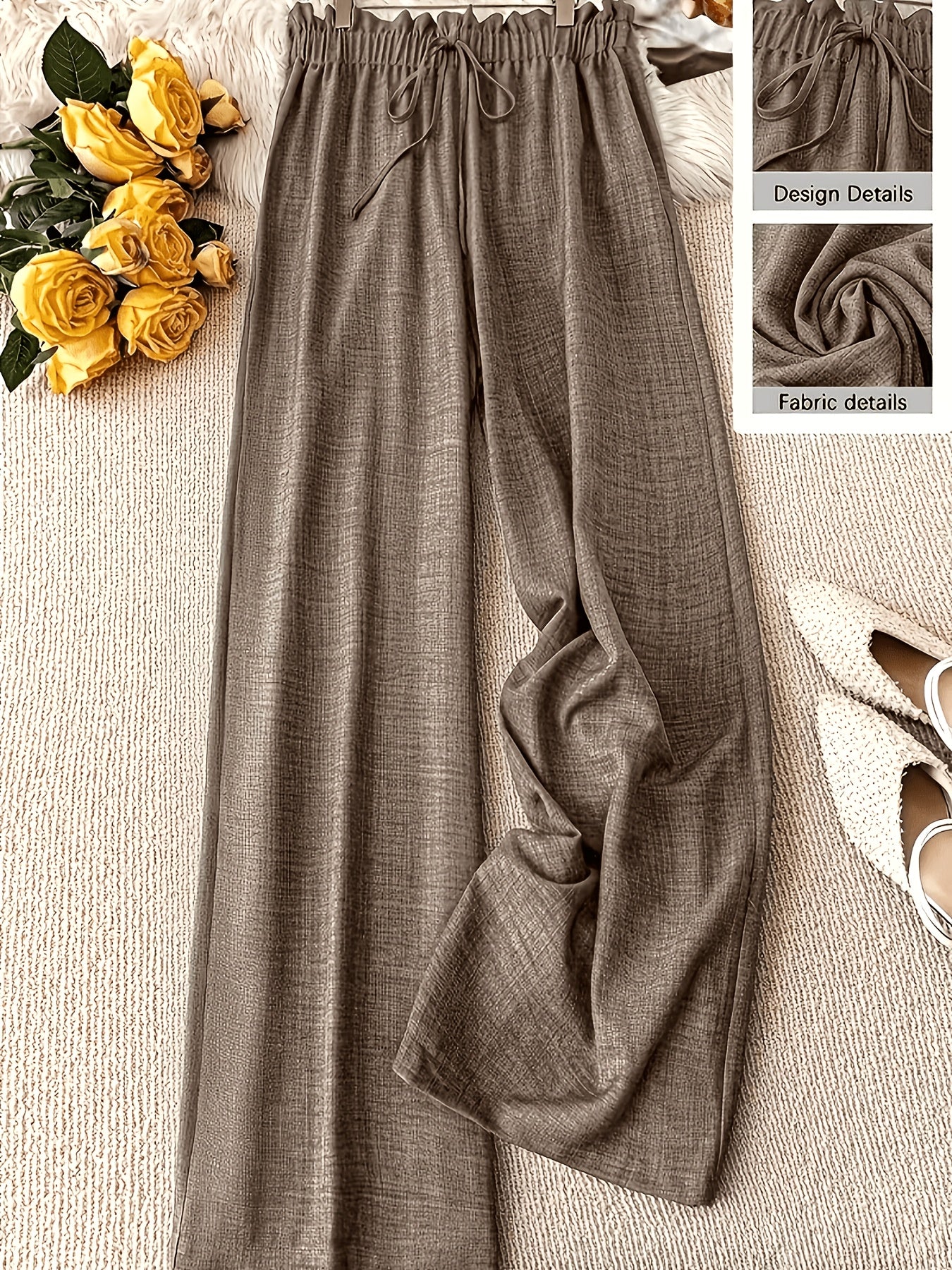 Women's Straight-Leg Casual Pants with Stretch Waist for Spring-Summer