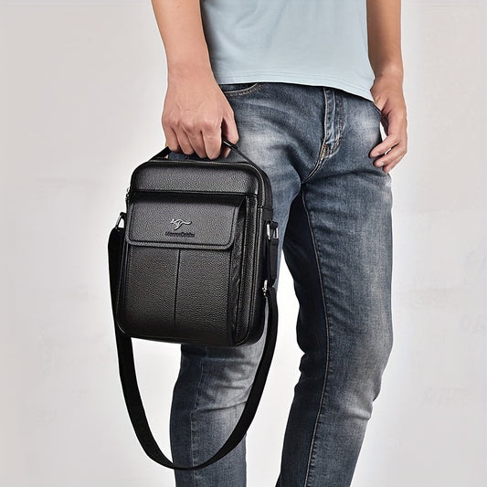KoxSmar Men's Vintage Synthetic Leather Crossbody Bag - Adjustable Strap, Multiple Compartments, Vertical Business  Casual Satchel, Brown, Perfect for Daily Commute or Gift for Father/Anniversary, Small Crossbody Bag