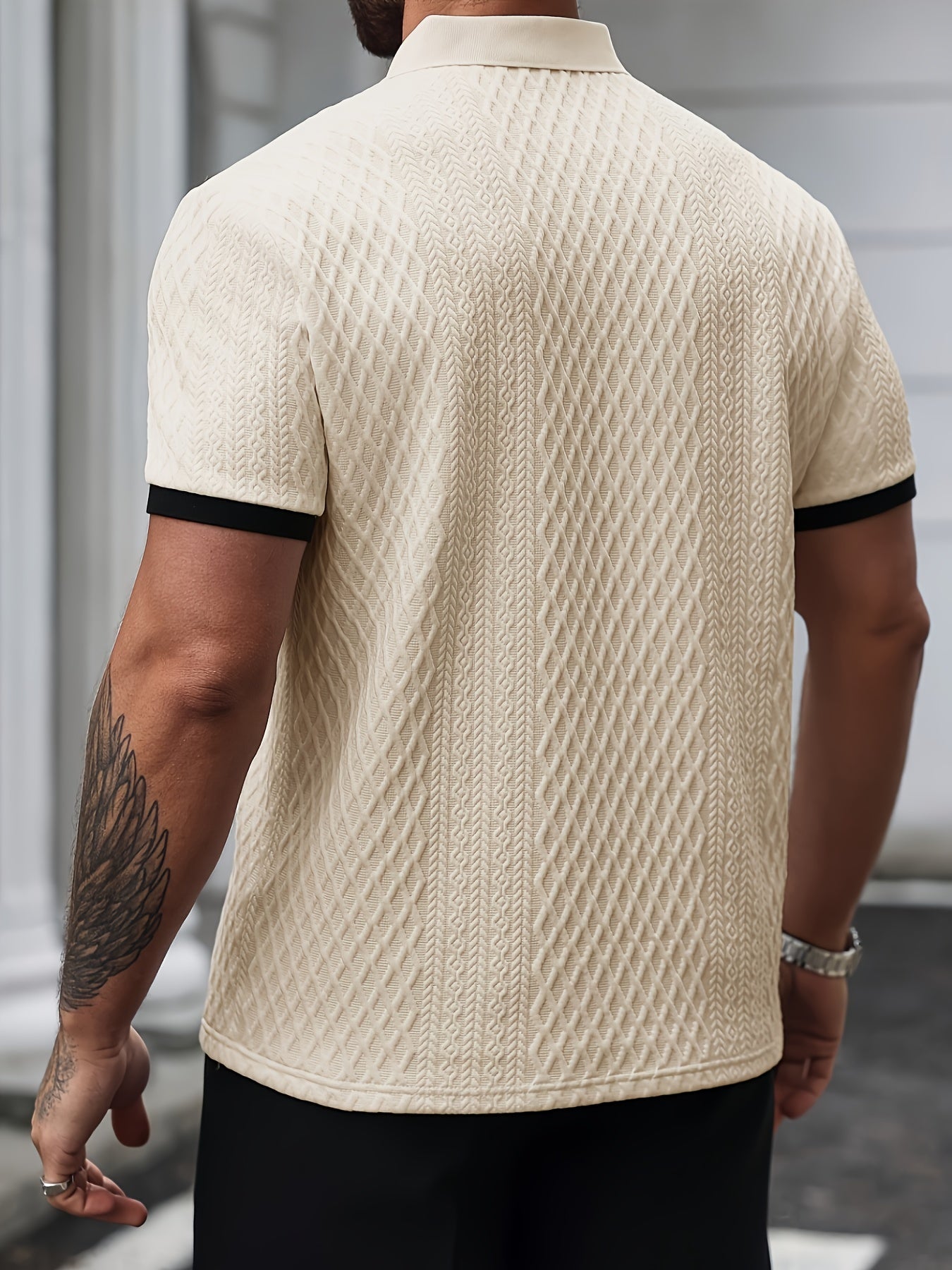 Men's Color-Blocked Argyle Polo Shirt with Collar for Summer