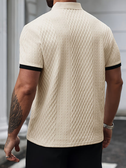 Men's Color-Blocked Argyle Polo Shirt with Collar for Summer