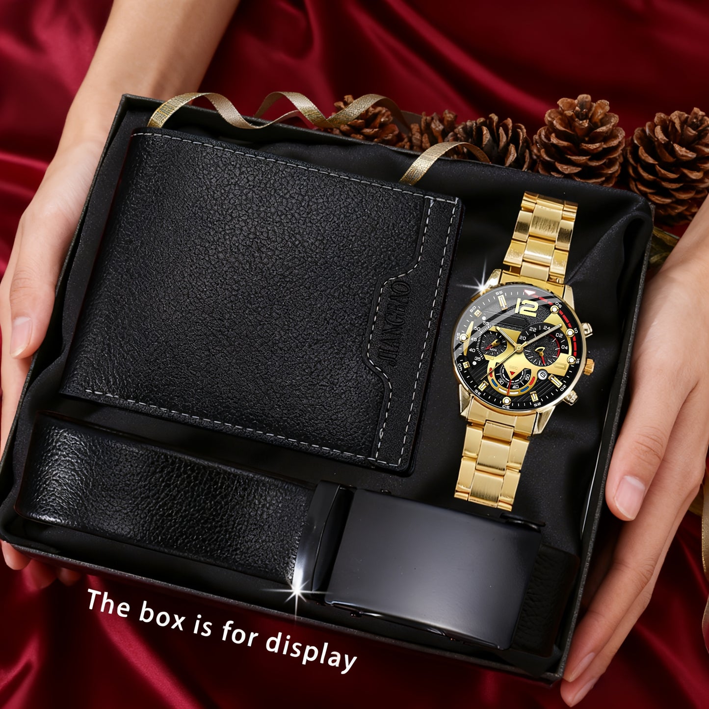 3pcs Men'S Watch Set, Wallet, and Belt | Fashionable, Casual, Light Luxury, Gorgeous, Handsome, Sporty, Trendy, Suitable for Daily Use, Ideal Gift for Holidays and Birthdays, No Gift Box Included