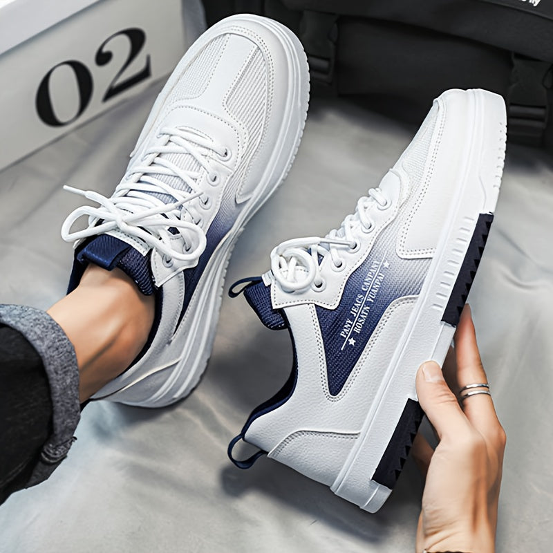 Men's Low Top Fashion Sneakers Breathable Mesh Casual Shoes with EVA Insole and Rubber Sole, Solid Color Lace-Up Sports Shoes for Men