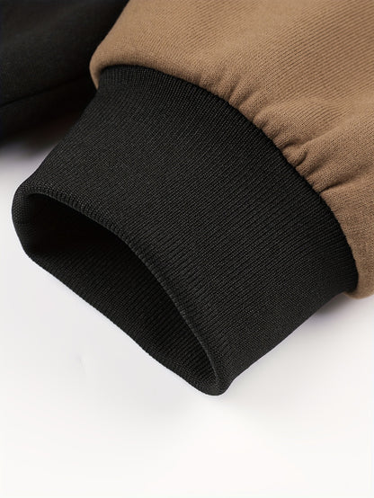 Men's 'BROOKLYN' Pattern Color Blocking Hooded Jacket, Casual Preppy Style Coat For Spring And Autumn Outdoors As Gift