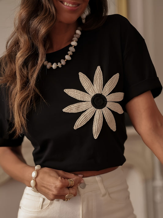 Elegant And Stylish Black Floral T-Shirt