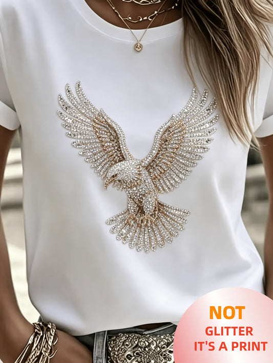 Women's Casual Printed Cotton Blend T-Shirt, Short Sleeve - ayq