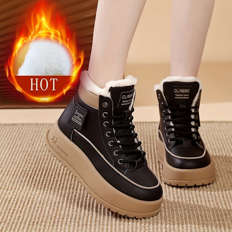 Women'S Insulated Plush-Lined Snow Boots, Non-Slip Thick-Soled Ankle Boots, Fleece-Lined Outdoor Flat Shoes, Stylish High-Top Casual Shoes for Winter.