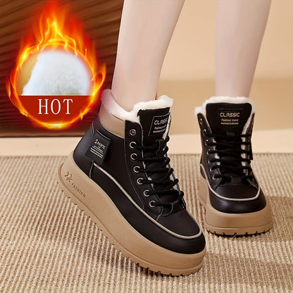 Women'S Insulated Plush-Lined Snow Boots, Non-Slip Thick-Soled Ankle Boots, Fleece-Lined Outdoor Flat Shoes, Stylish High-Top Casual Shoes for Winter.