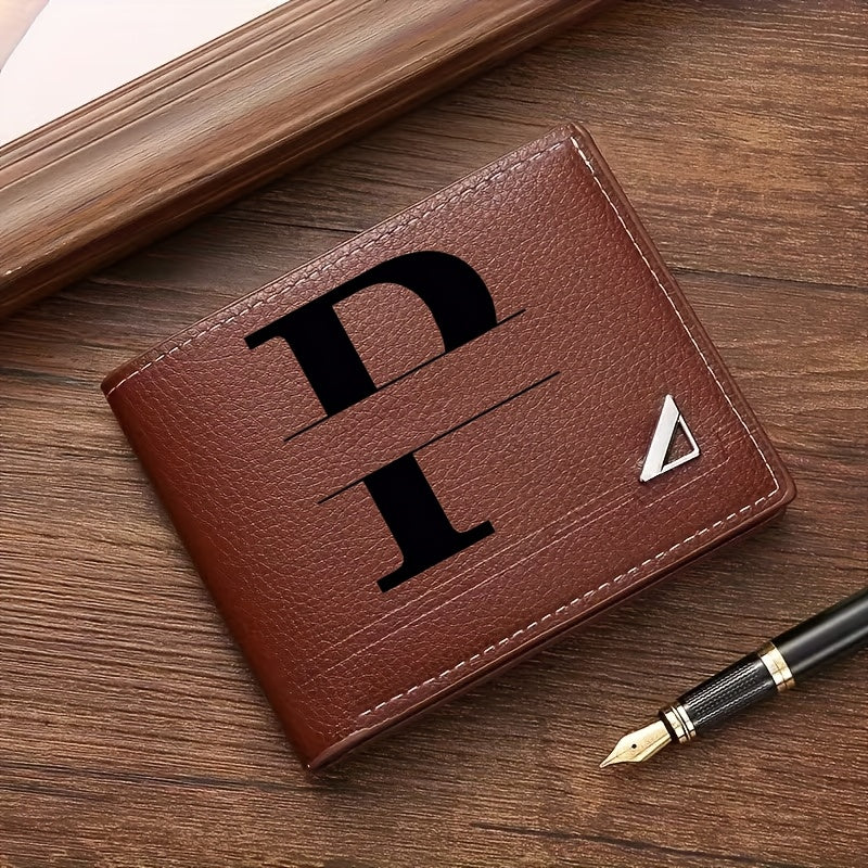Custom Letter Solid Color Men's Wallet, Black Stylish Foldable Card Holder, Casual Men's Coin Purse, Suitable as a Birthday Gift for Husband, Holiday Anniversary Gift