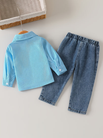 Boys' Cotton Blend Shirt and Jeans Set for Fall/Winter - ayq