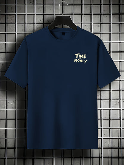 Men'S Casual Short Sleeve T-Shirt with "Time is Money" Clock  Stack of Cash Graphic - Lightweight Polyester, Loose Fit, Round Neck, Perfect for Spring  Summer Outdoor Wear, Relaxed Fit Shirt   Bold Graphic Tee   Glossy Text
