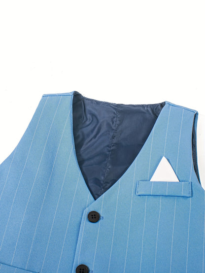 Boys' Striped Vest Suit with White Shirt and Trousers