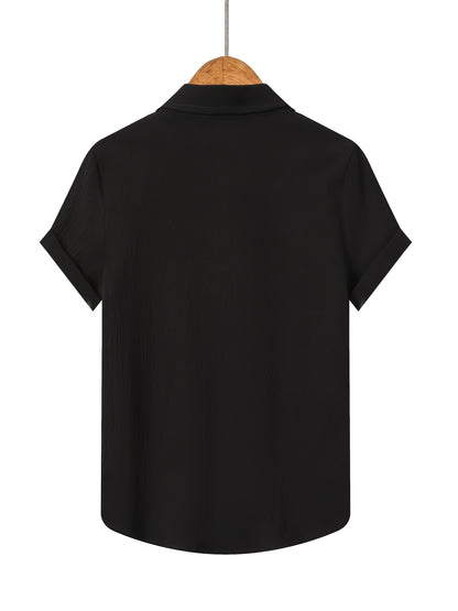 Boys' Casual Short Sleeve Solid Color Shirt with Stretch Fabric