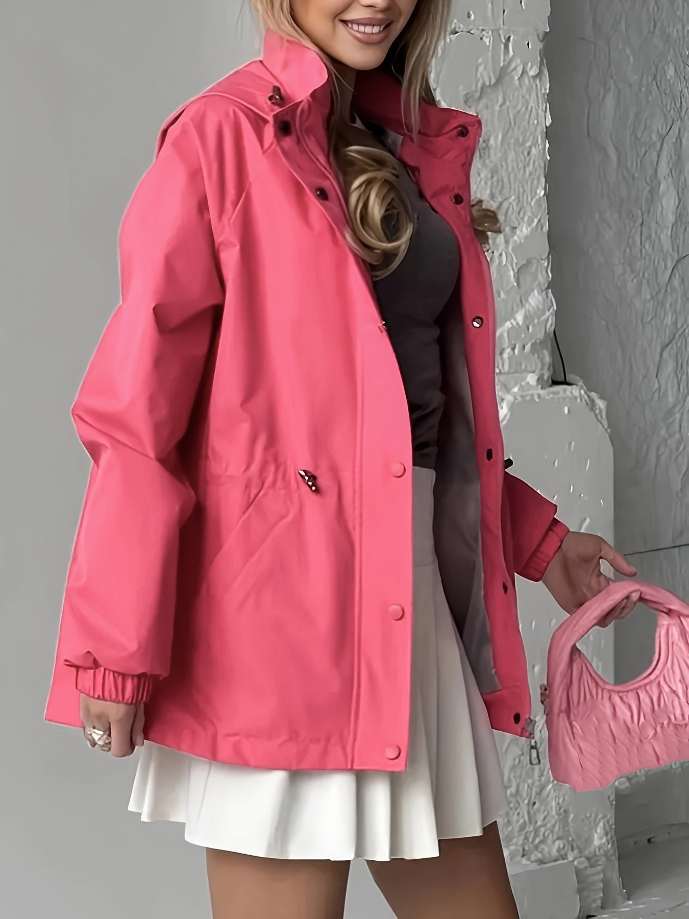Autumn and Winter Women's Fashion Solid Color Windbreaker Jacket