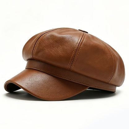 Vintage Unisex Octagonal Painter's Hat - PU Leather Newsboy Cap