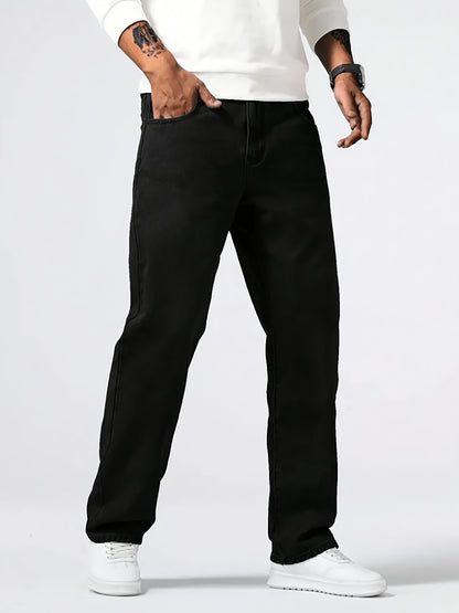 Black Straight-Leg Cotton Blend Jeans for Teen Boys - Spring/Fall