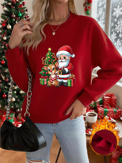1pc Women's & Unisex Christmas Santa Reindeer Elf Print Sweater - Red Pullover Sweatshirt with Round Neck, Soft Warm Winter Sweating Jacket for Holiday Parties, Family Matching Outfits, Gift (Machine Washable) - Y2K Style All