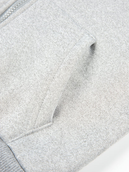 2pcs Boys' Fleece-Lined Hooded Sweatshirt + Casual Pants Set, Solid Color Long-Sleeved Zip-Up Top with Medium Stretch Warm Fabric for Autumn/Winter Season, Perfect for