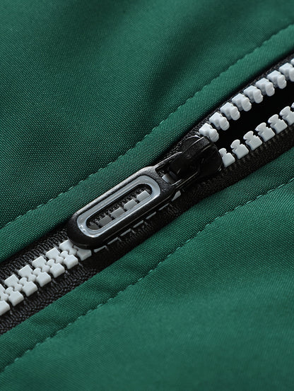 Men's Thermal Insulated Full-Zip Baseball Jacket with Full-Zip Closure - Heavyweight Winter Coat, Brown/White colorblock, Lining - Streetwear Outerwear for Casual & Formal Events - Compatible with Hoodies & Jackets (Men's Fas