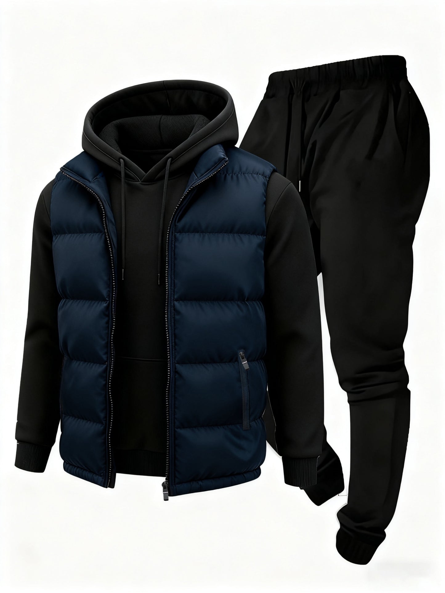 3pcs Vest Casual Set for Men Men's Casual Cartoon Drawstring Pocket Hoodie and Sports Drawstring Trousers Matching Set