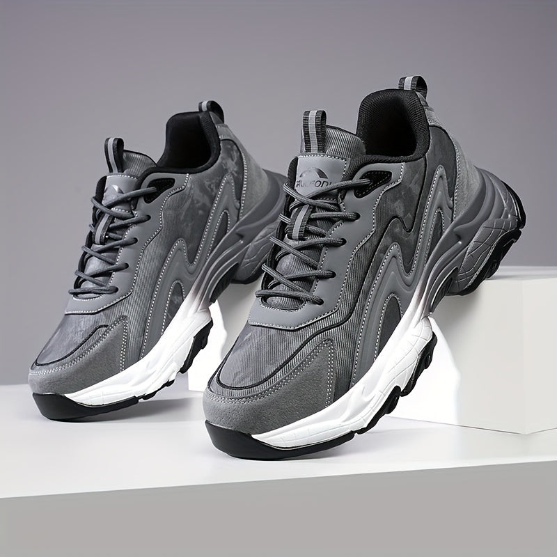 Men's Casual Athletic Sneakers - Lightweight, Breathable Running Shoes with Soft PU Sole for Outdoor Activities, Lace-Up Closure, Striped/Plaid Design, Casual Running Shoes | Sporty Midtop Sneakers | Pu Upper Sneakers - ayq