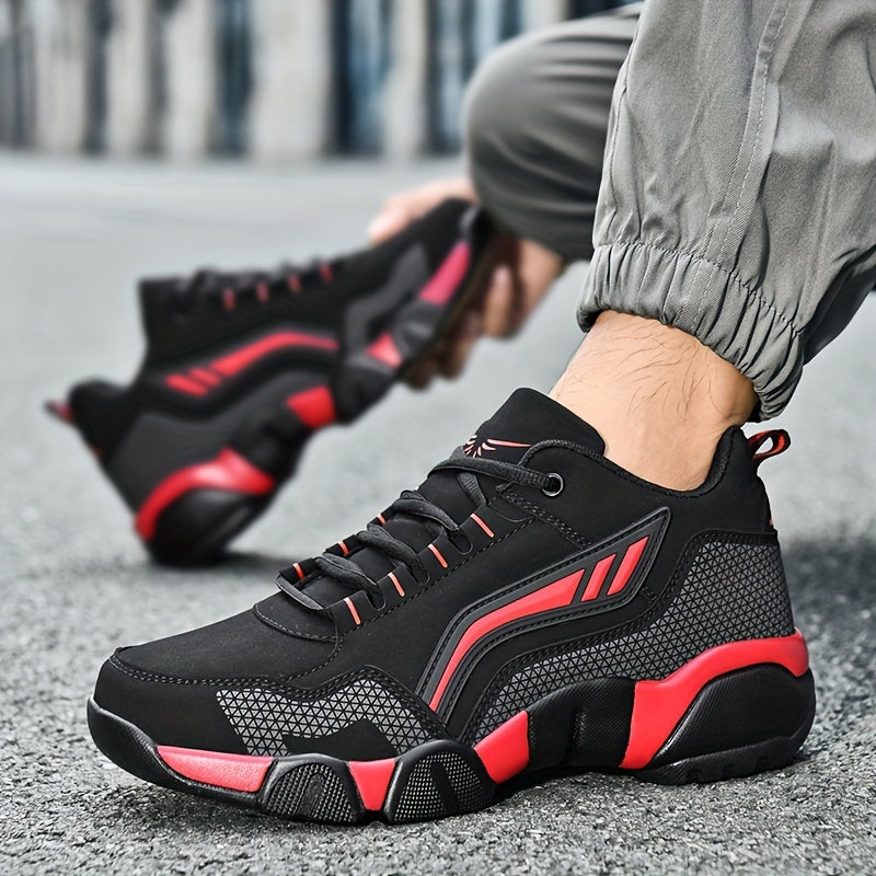 Men's Casual Sporty Sneakers - High Quality PU Upper, Non-Slip Rubber Sole with Cushioned Comfort  Inner Arch Support, Low-Top Lace-Up Design for All-Day Wear (Black/White) - Spring/Fall/Winter Seasonal Versatility, Comforta