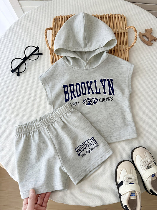 Baby Boys Sleeveless Knitted Hooded Top with Casual Shorts