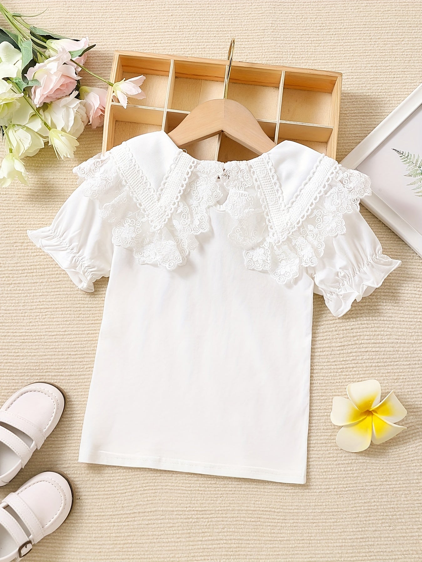 Girls' Elegant Cotton Knit T-Shirt with Contrast Collar
