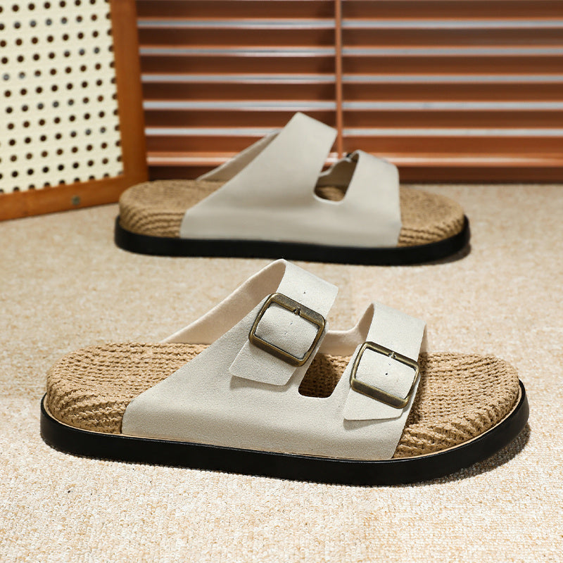 Men's Lightweight Double-Button Cork Insole Slip-On Sandals
