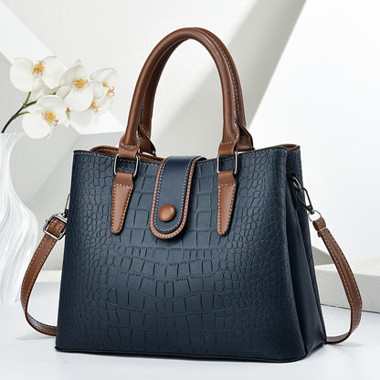 Women's Vintage Crocodile Embossed PU Shoulder Tote Bag