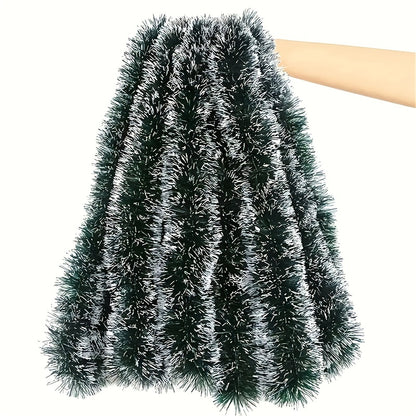 5pcs 200.0 cm Elegant Metallic Wire Garland - Plastic Christmas Party Decorations - Festive Green and White Stripes for Holiday Tree Trimming - Thanksgiving/New Year Decorations - No Electricity Required