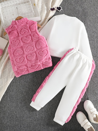 Girls 3-Piece Heart Pattern Fall/Winter Casual Set