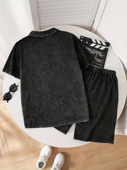 Boys' Casual Lapel T-Shirt & Shorts Set for Spring-Summer