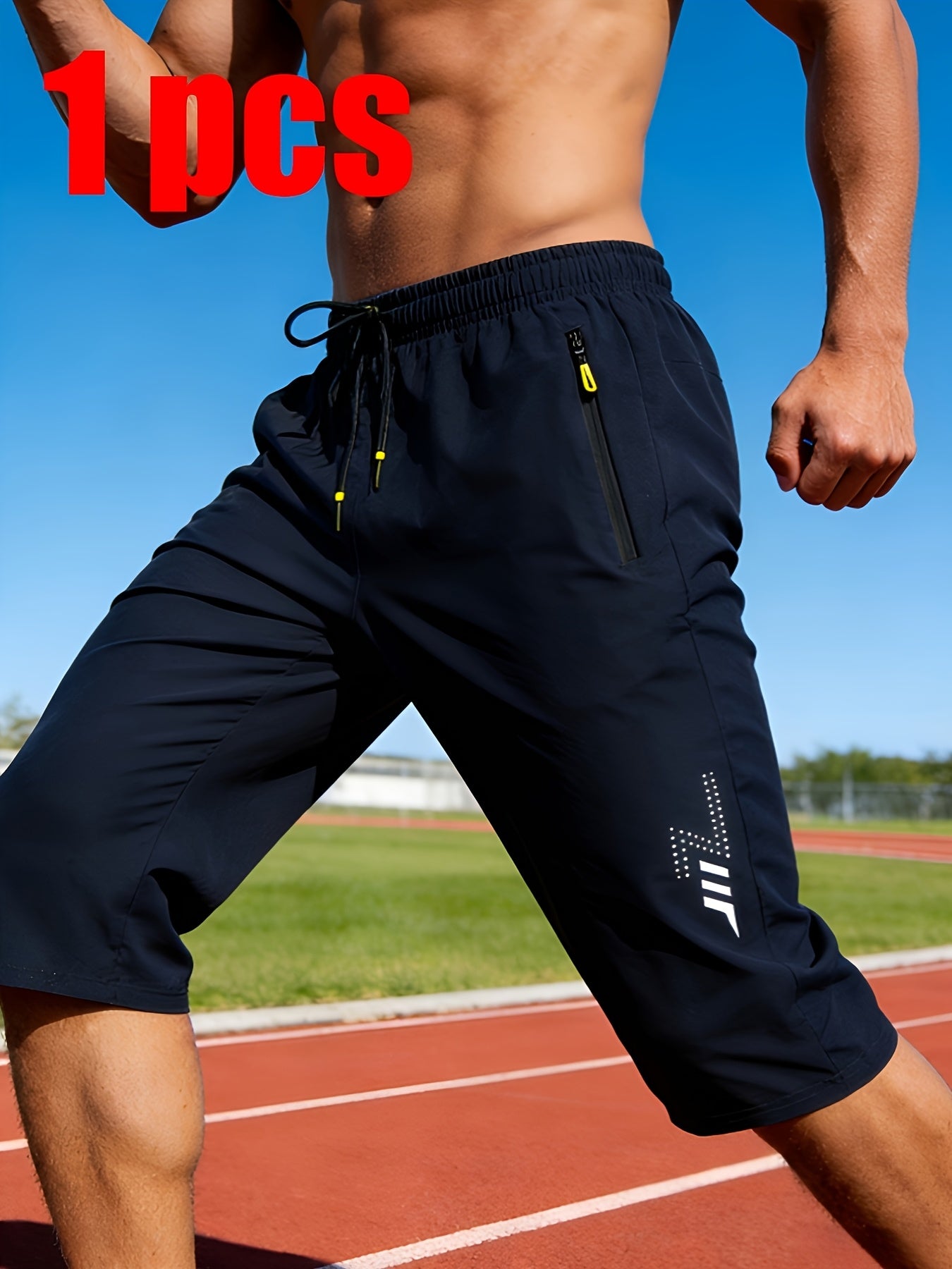 Men's Casual Capri Pants with Reflective Print, Breathable Summer Wear