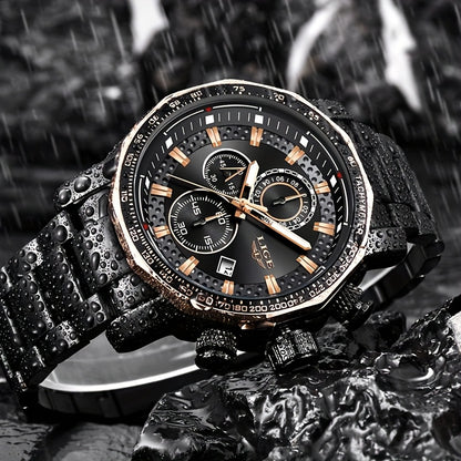 LIGE Watches Fashion Junior Men's Sports Multifunctional Quartz Watch, IP68 Waterproof Watch, Stainless Steel Band, Precision Chronograph, Stopwatch Date Function, Casual Elegant Vintage Style New Watch, Holiday Gifts - ayq