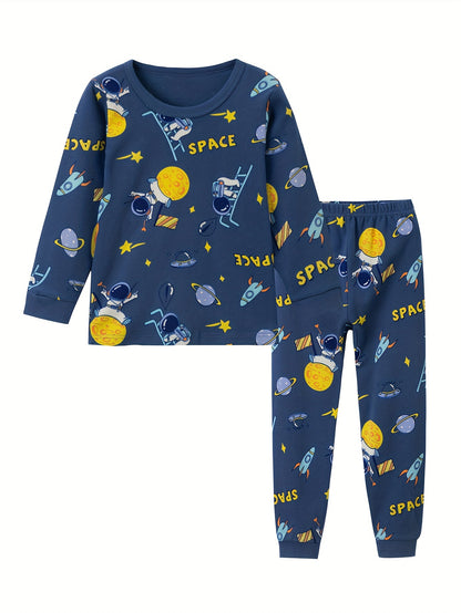 Boys' Cotton Astronaut Thermal Underwear Set for Spring/Fall