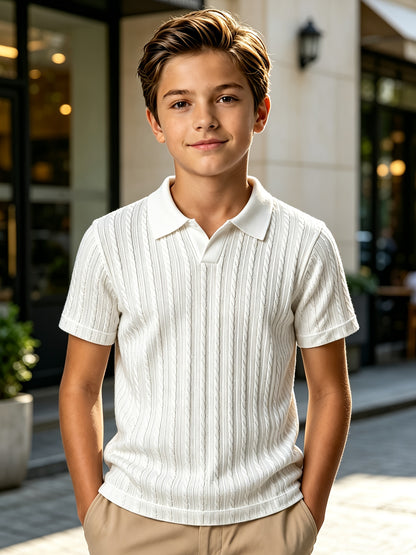 Boys' Summer Short-Sleeve Polo Shirt Casual Lapel Knit